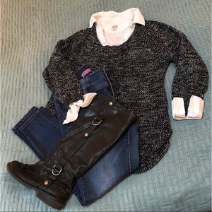 🖤🐚 black & white blend 3/4 knit sweater 1X 🐚🖤